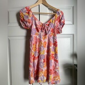 SO Floral Babydoll Dress with Puff Sleeve Sz XS Y2K Beach Resort Valentine